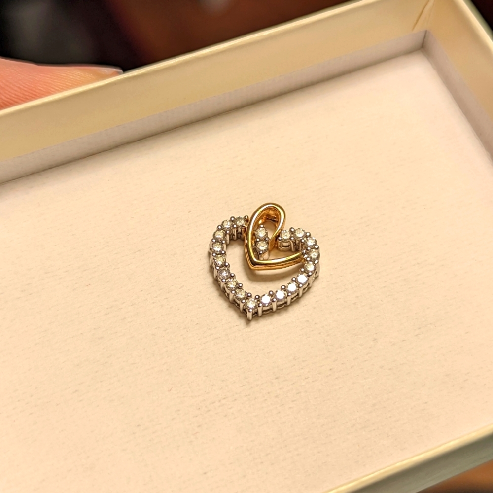 Yellow and White Gold Diamond Double Heart Pendant